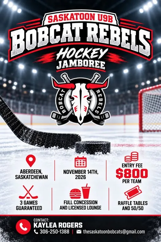 Poster for Saskatoon U9B Bobcat Rebels Hockey Jamboree