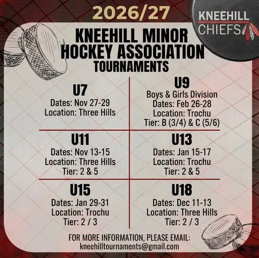 Poster for Kneehill Minor Hockey Association Tournaments