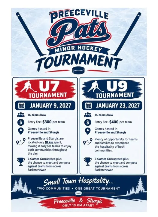 Poster for Preeceville Pats Minor Hockey Tournament