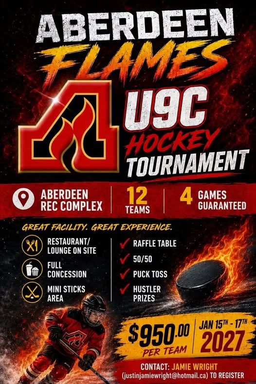 Poster for ABERDEEN FLAMES U9C HOCKEY TOURNAMENT