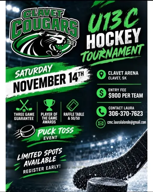 Poster for Clavet Cougars U13C Hockey Tournament