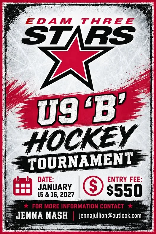 Poster for EDAM THREE STARS U9 'B' HOCKEY TOURNAMENT