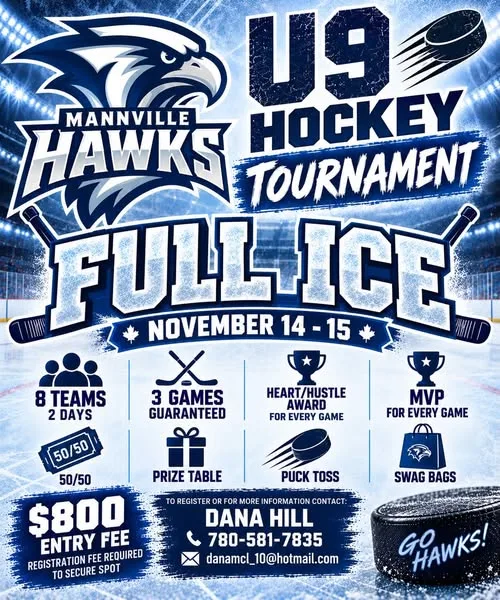 Poster for Mannville Hawks U9 Hockey Tournament