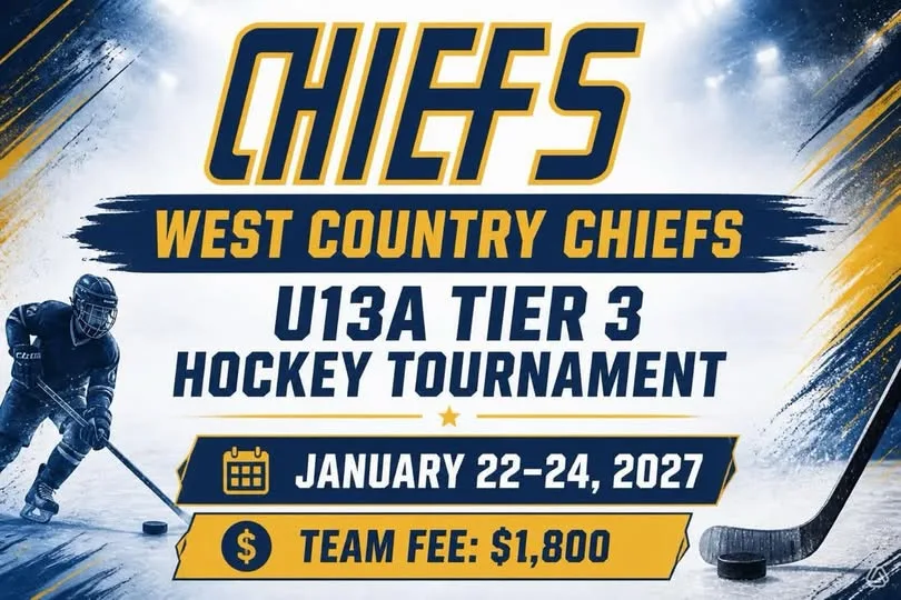 Poster for West Country Chiefs U13A Tier 3 Hockey Tournament